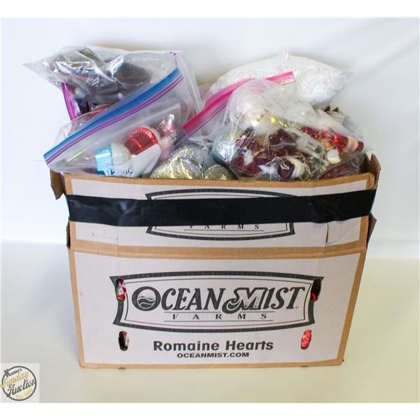 LARGE BOX OF CHRISTMAS DECORATIONS/DECOR