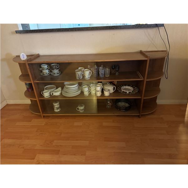 Vintage cabinet measures 80.5 inches long 14 inches feet 33 1/2 inches tall