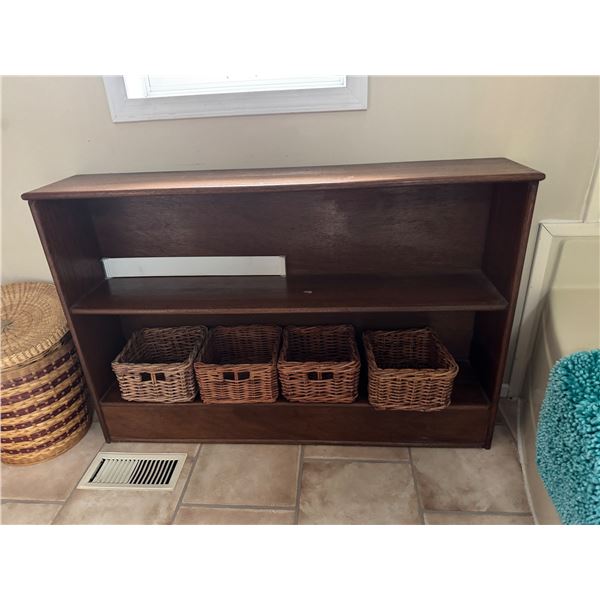 Shelf with baskets measures 48 1/2" x 9 1/2" x 32" tall