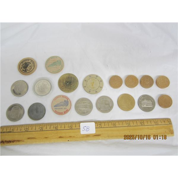 Wooden nickels and commemorative coins