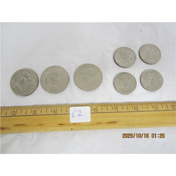 Lot of Early 1970's American Dollar Coins and Fifty Cent Pieces