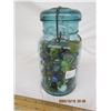 Image 1 : Antique Blue Green Ball Sealer Jar Full of Marbles