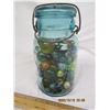 Image 2 : Antique Blue Green Ball Sealer Jar Full of Marbles