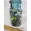 Image 3 : Antique Blue Green Ball Sealer Jar Full of Marbles