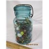 Image 4 : Antique Blue Green Ball Sealer Jar Full of Marbles