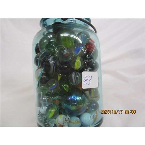 Antique Ball Blue Green Sealer Jar Full of Marbles