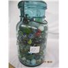 Image 2 : Antique Ball Blue Green Sealer Jar Full of Marbles