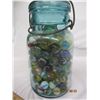 Image 3 : Antique Ball Blue Green Sealer Jar Full of Marbles