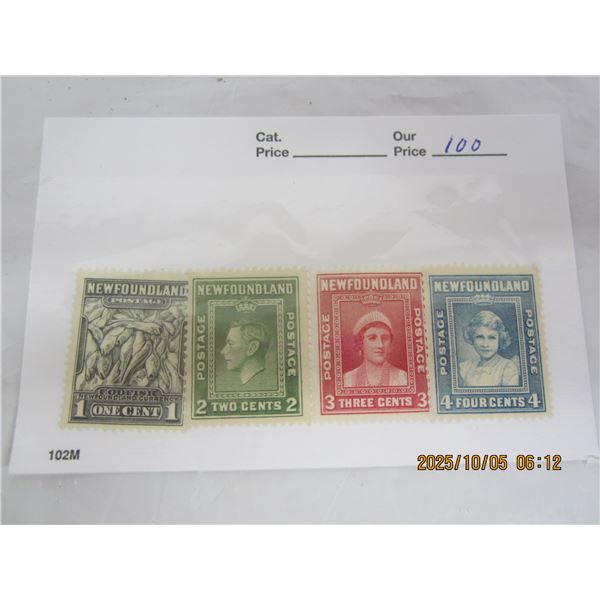 4 Different Newfoundland 1-4 Cent Stamps MNH OG Never Used