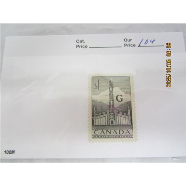 Totem Pole Stamp 1 Dollar Marked with a G MH OG Never Used