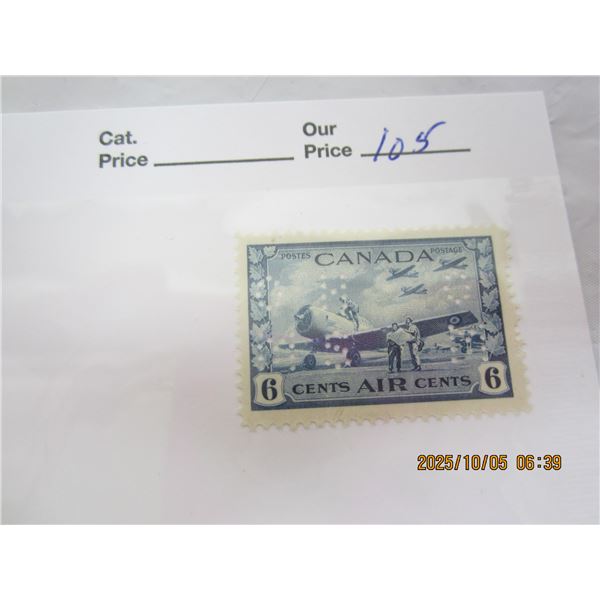 Wartime Canadian 6 Cent Airmail Perforated with Stamp OHMS MNH OG Never Used