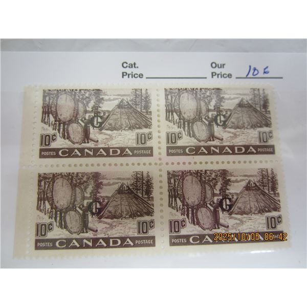 4 Ten Cent Canadian  Stamps Fur Trappers Marked with a G MNH OG Never Used