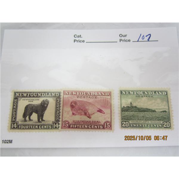 3 Newfoundland 14,15,20 Cent MH OG Never Used