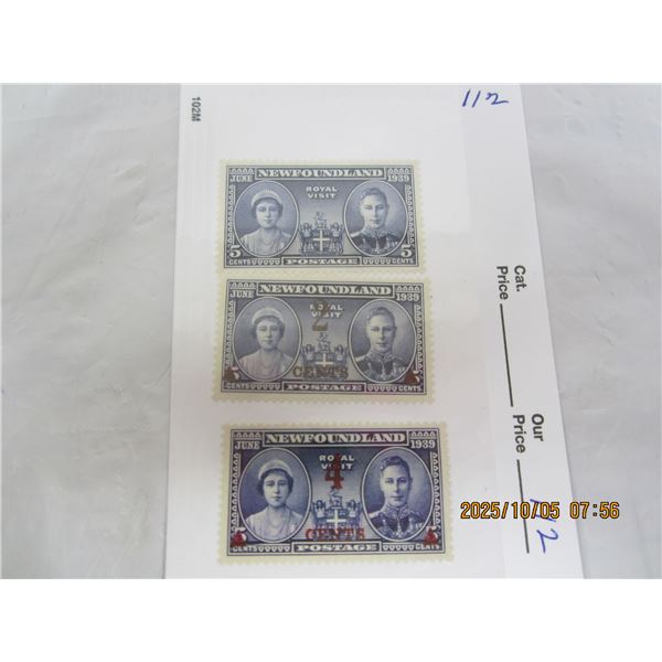Newfoundland Stamps Royal Visit 5-2-4- Cent Surcharge MNH OG Never Used