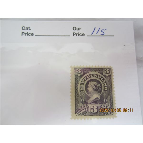 Newfoundland 3 Cent Victoria MH OG Never Used