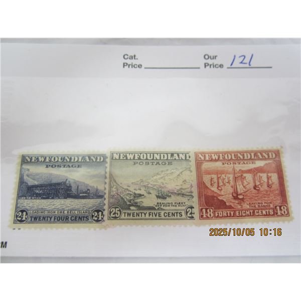 3 Newfoundland Stamps 24-25-48 Cent MNH OG Never Used