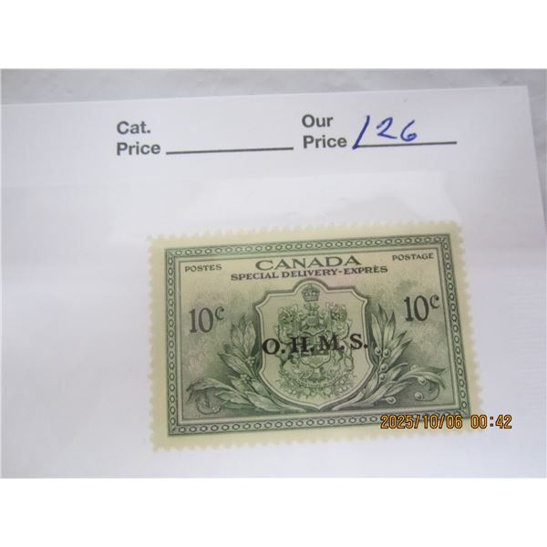 Canadian Special Delivery Stamp Marked OHMS MH OG Never Used