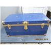 Image 1 : Antique Metal Blue Trunk 30 inches Long 16 inches Deep 13 inches Tall