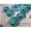 Image 2 : Lot of Vintage Melmac Dishes Green Set has 6 Cups and Saucers , Tray, Cream and Sugar , 3 Bowls The 