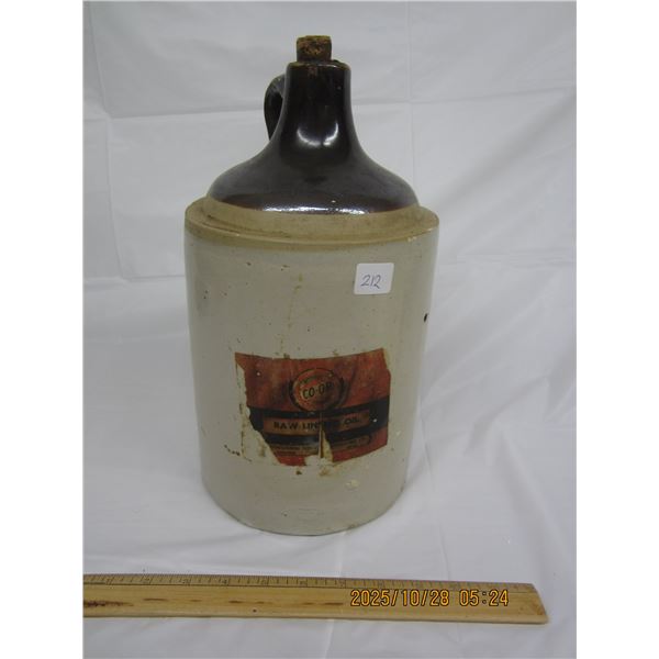 Antique CO-OP Paper Label Stoneware Jug