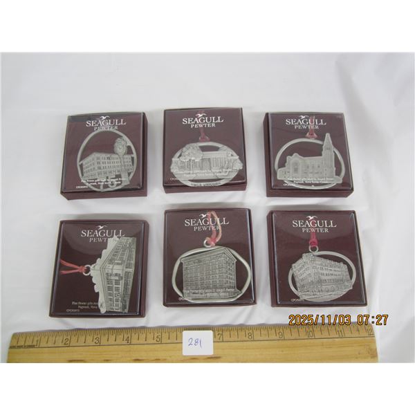 6 Vintage Seagull Pewter Christmas Decorations