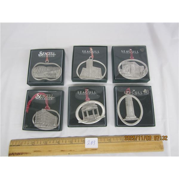 6 Vintage Seagull Pewter Christmas Decorations