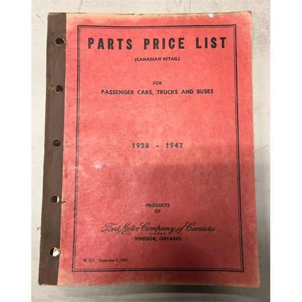 1928 - 1947 Ford Motor Company Parts Price List for Passenger Cars, Trucks and Buses
