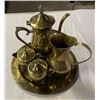 Vintage Brass Coffee & Tea Set Pot Creamer Sugar Tray 5 Pc