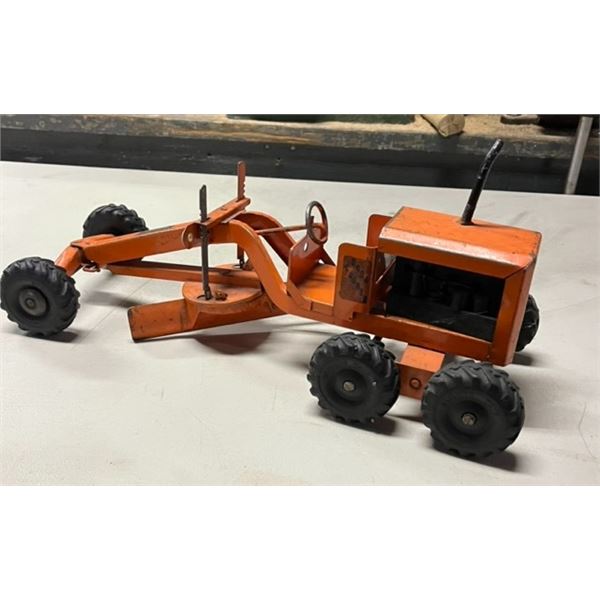 1940's Orange Structo Steel Road Grader Tractor