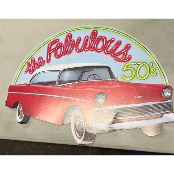 The Fabulous 50’s SIGN Cardboard 1956 Chevy Bel Air 1980’s Advertisement