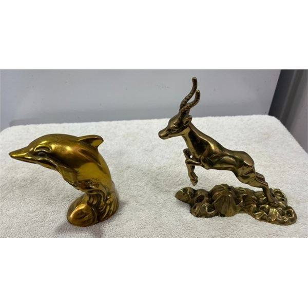Vintage Brass Antelope & Dolphin Figurines
