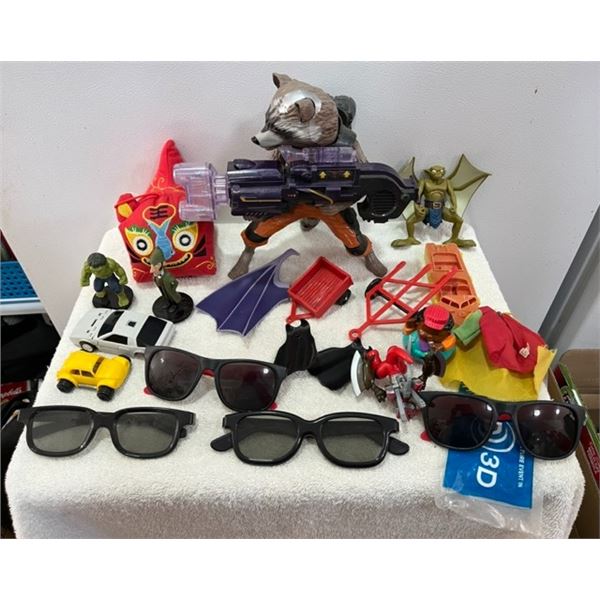 Lot of Toys, 3D Glasses, Cars, Figurines, Marvel Guardian Rocket Raccoon
