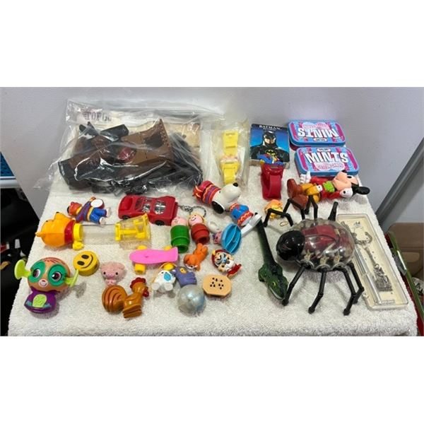 Lot of Toys - Top Gun, Fischer Price, Snoopy, Car Key Chain, Batman, Kids Watches, Mint Tins