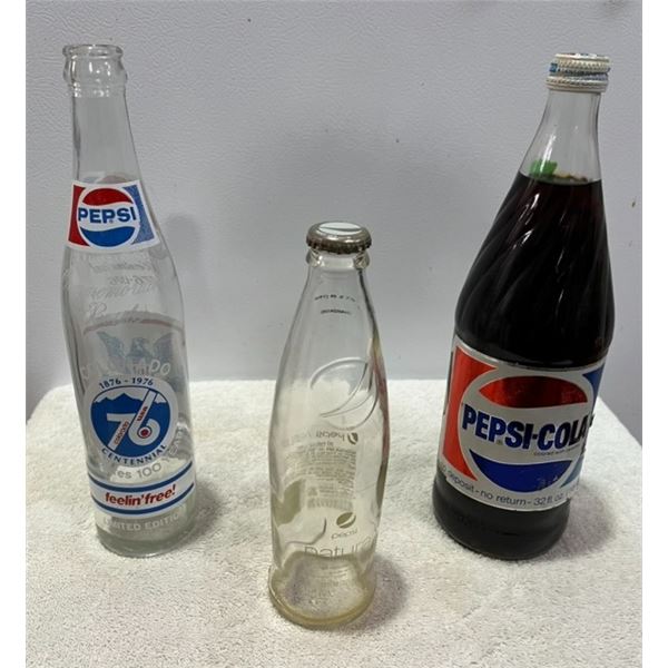 3 Pepsi Bottles - Pepsi Natural, Colorado 76 Pepsi & Full Large Pepsi Bottles