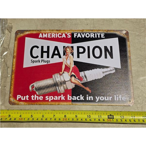 Champion spark plugs sign- 8x11"