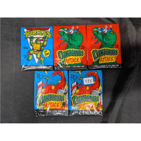 (5) Unopened Packs of 1988 Dinosaurs Attack! (1) TMNT Series II Cards