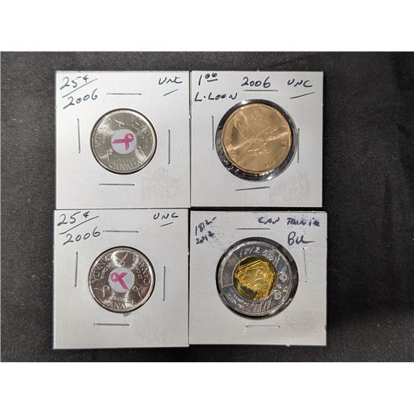 (2) 2006 UNC Ribbon 25-Cent Coin (1) 2006 Lucky Loonie (1) 2012 200yr Anniversary Toonie