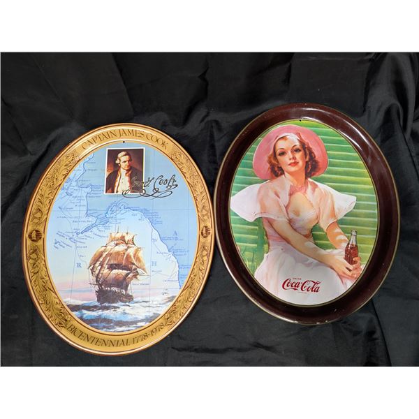 (2) Vintage Oval Trays (1) Coca-Cola (1) Captain James Cook