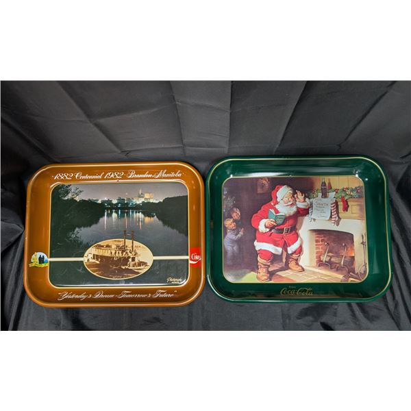 (2) Vintage Coca-Cola Trays (1) Christmas Themed (1) Centennial 1982 Brandon, Manitoba