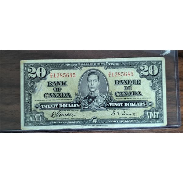 Canadian 1937 20 Dollar Bill 1285645
