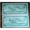 Image 2 : (2) 1954 Canadian 1 Dollar Bills (3114219 and 3114241)