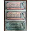 Image 1 : (3) 1954 Canadian Bills (2) 2 Dollar 0442645 and 9684904 (1) 1 Dollar 8861464