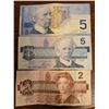 Image 1 : (3) Canadians Bills (2) 5 and 2 Dollar Bills and (1) 2002 5 Dollar Bill