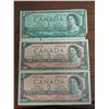 Image 1 : (3) 1954 Canadian Bills (2) 2 Dollar Bills 3340155 and 8557349 and (1) 1 Dollar Bill 4215723