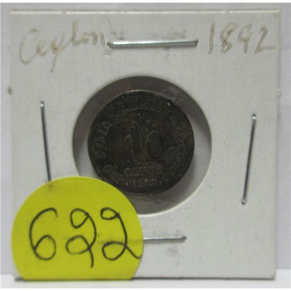 1892 ceylon silver 10 cents coin
