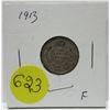 1913 canadian silver 10 cents coin-F