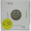 1929 canadian silver 10 cents coin- VG