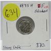 Image 1 : 1875H canadian silver 5 cents coin- fine polished
