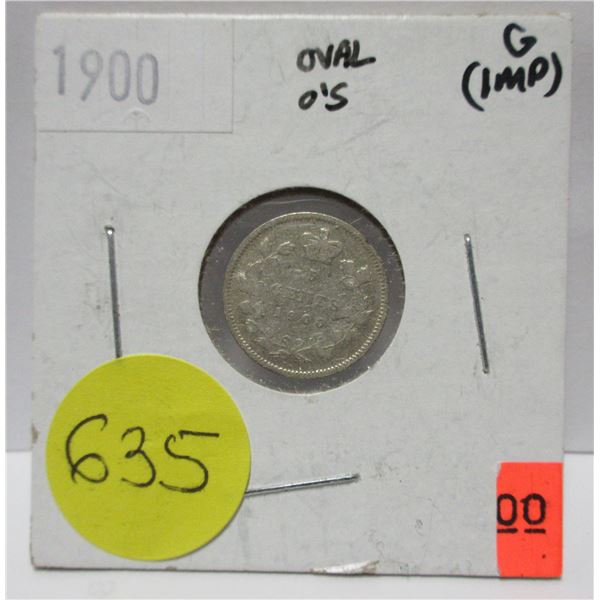 1900 canadian silver 5 cents coin- oval o's