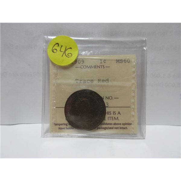 1909 ICCS canadian large cent MS-60- trace red